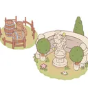 Пустой участок и статуя звездного кота-ангела (QR)